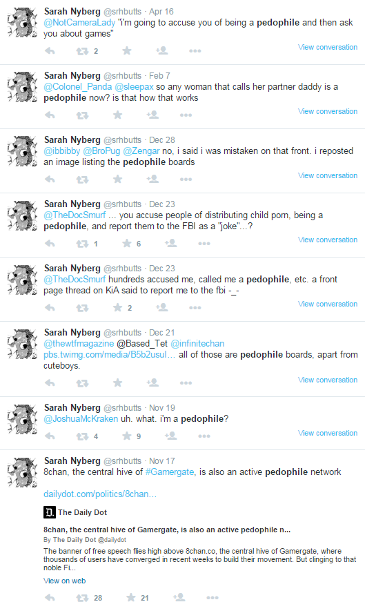 Sarah Nyberg @srhbutts retrogradesnowcone tweets denying pedophilia https://archive.is/PHmB3